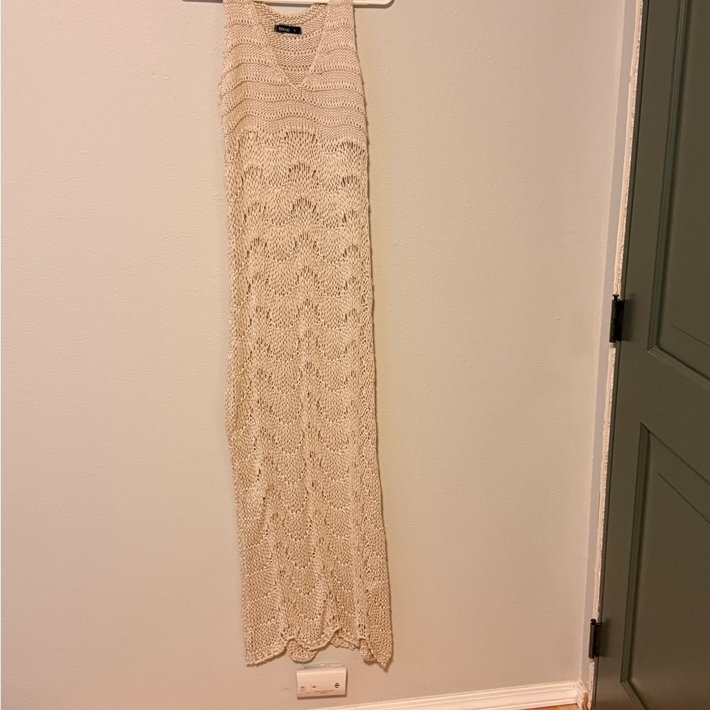 Boohoo Tan Crochet Dress